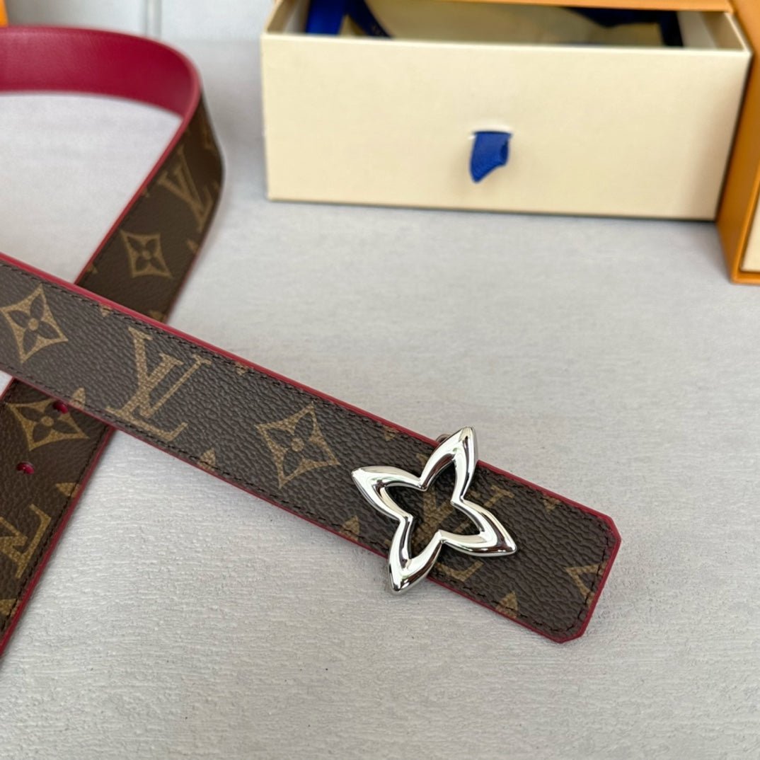 LV MINI FLOWERGRAM 30MM REVERSIBLE BELT IN BLOOD RED CALFSKIN SILVER HARDWARE - Image 6