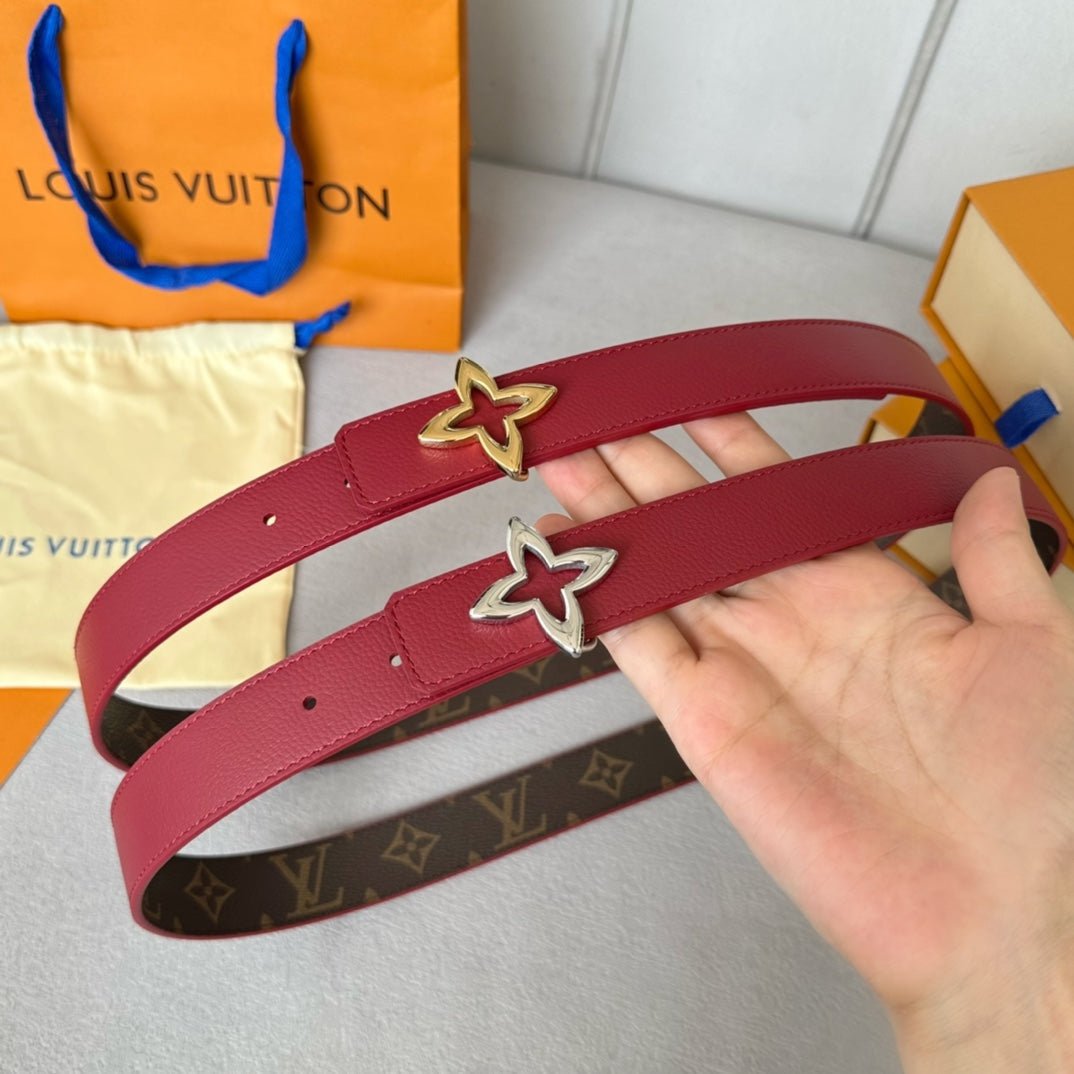 Alternative view of LV Flowergram 30mm Reversible Belt Gold Buckle Burgundy Brown Leather