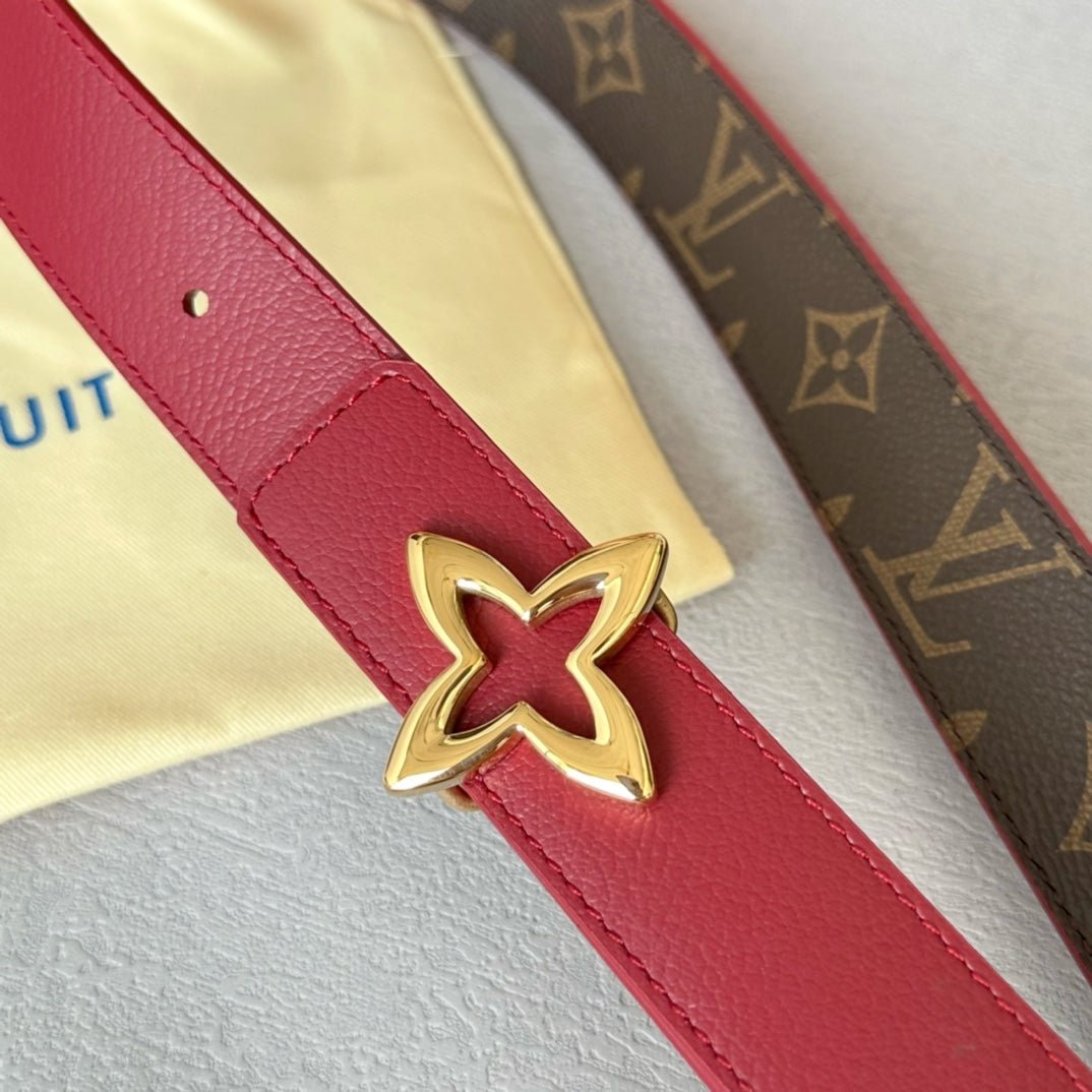 LV Wine Leather Gold Belt - Image 4