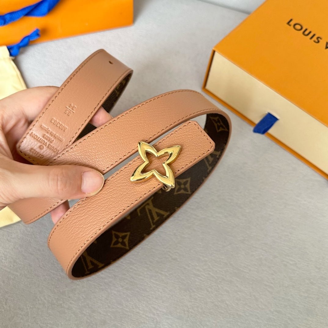 Alternative view of LV Flowergram 30mm Reversible Belt Gold Buckle Beige Brown Leather