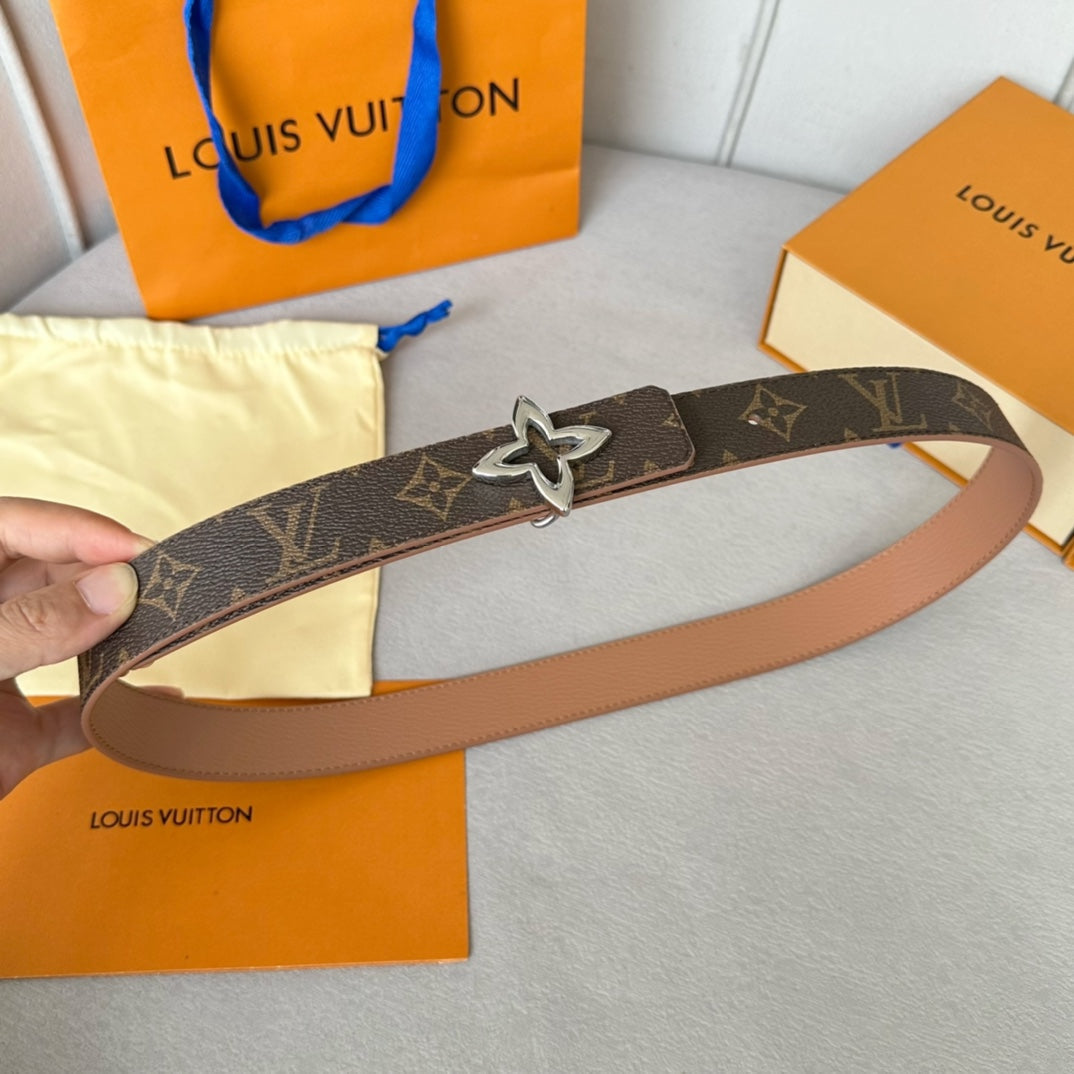 Alternative view of LV  MINI FLOWERGRAM 30MM REVERSIBLE BELT IN BUFF BROWN CALFSKIN SILVER HARDWARE