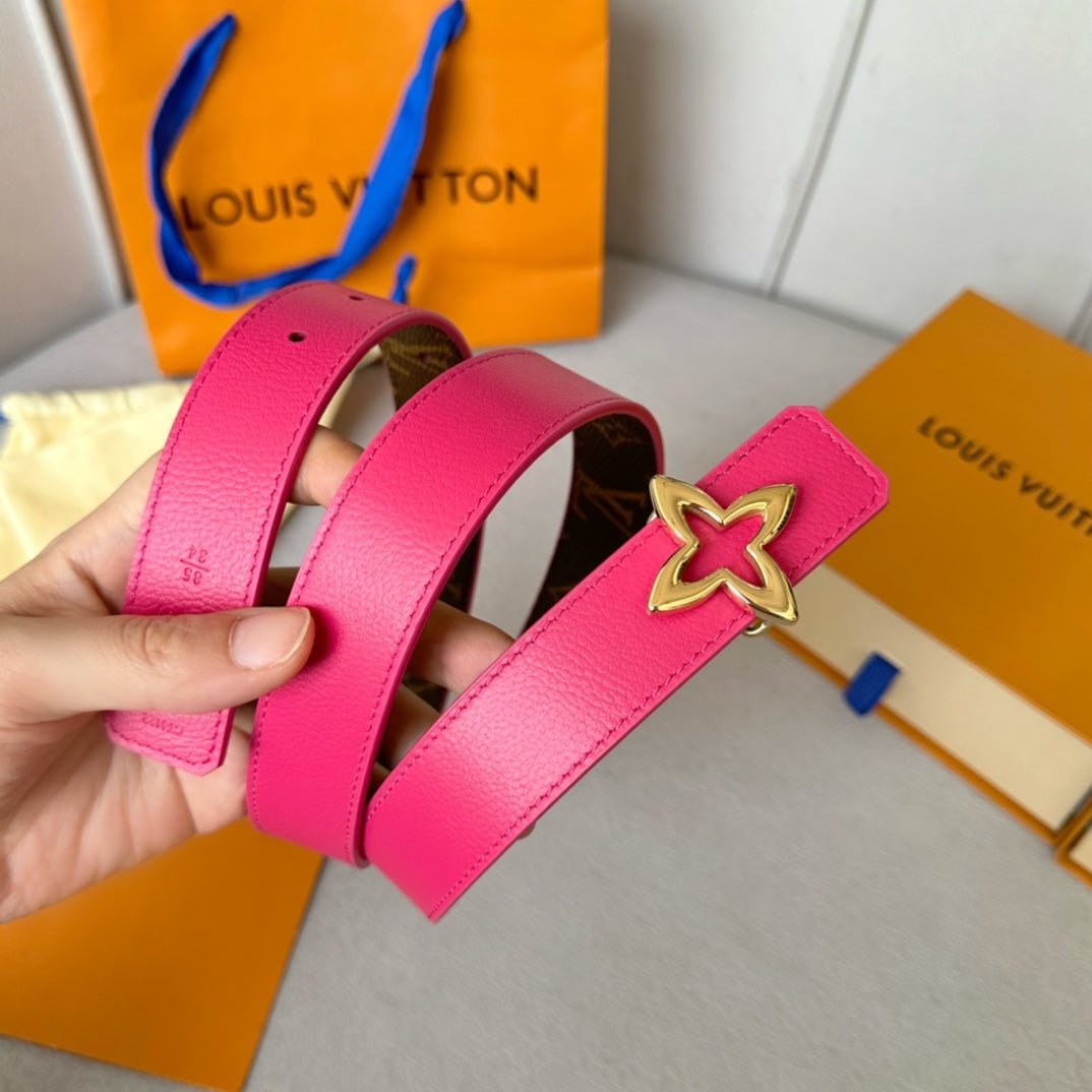 Alternative view of LV  MINI FLOWERGRAM 30MM REVERSIBLE BELT IN BRIGHT PINK CALFSKIN GOLD HARDWARE