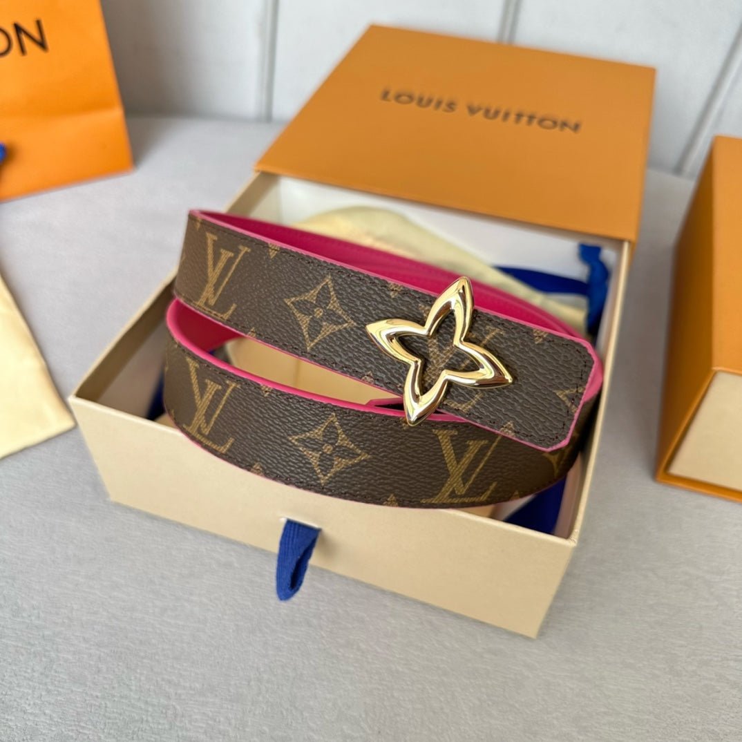 Alternative view of LV Flowergram 30mm Reversible Belt Gold Buckle Hot Pink Brown Leather