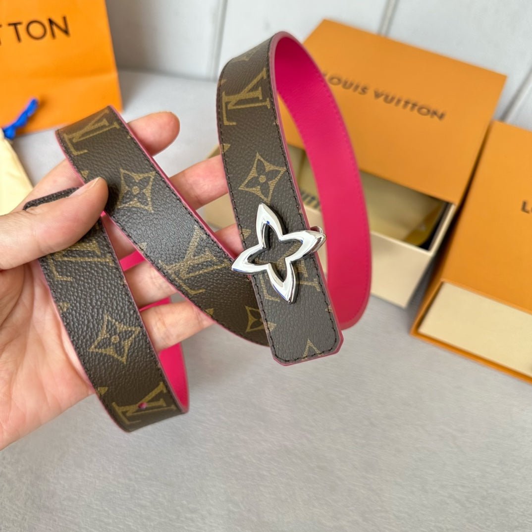 LV Pink Leather Clover Silver Belt - Image 6