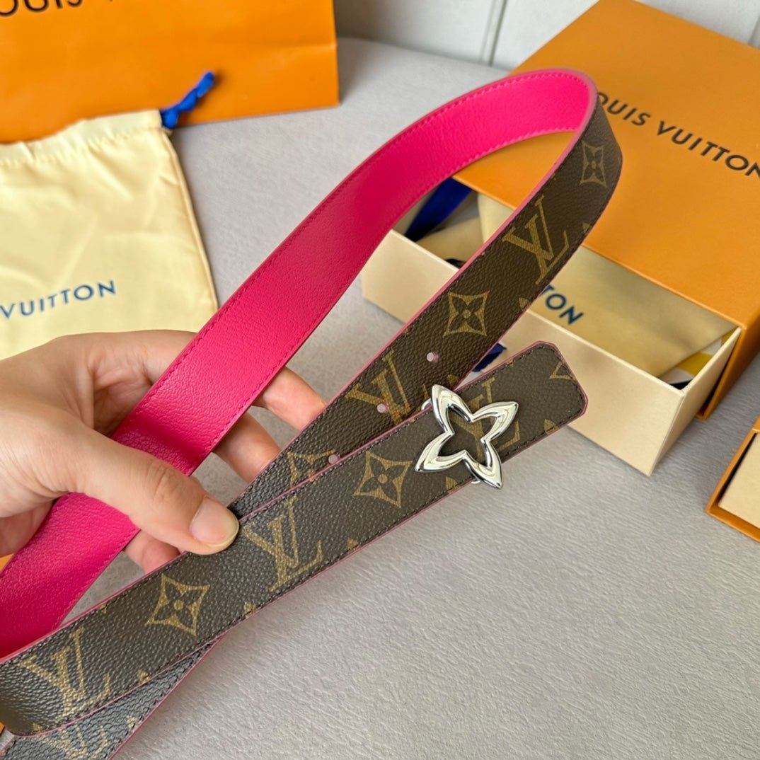 LV Pink Leather Clover Silver Belt - Image 4