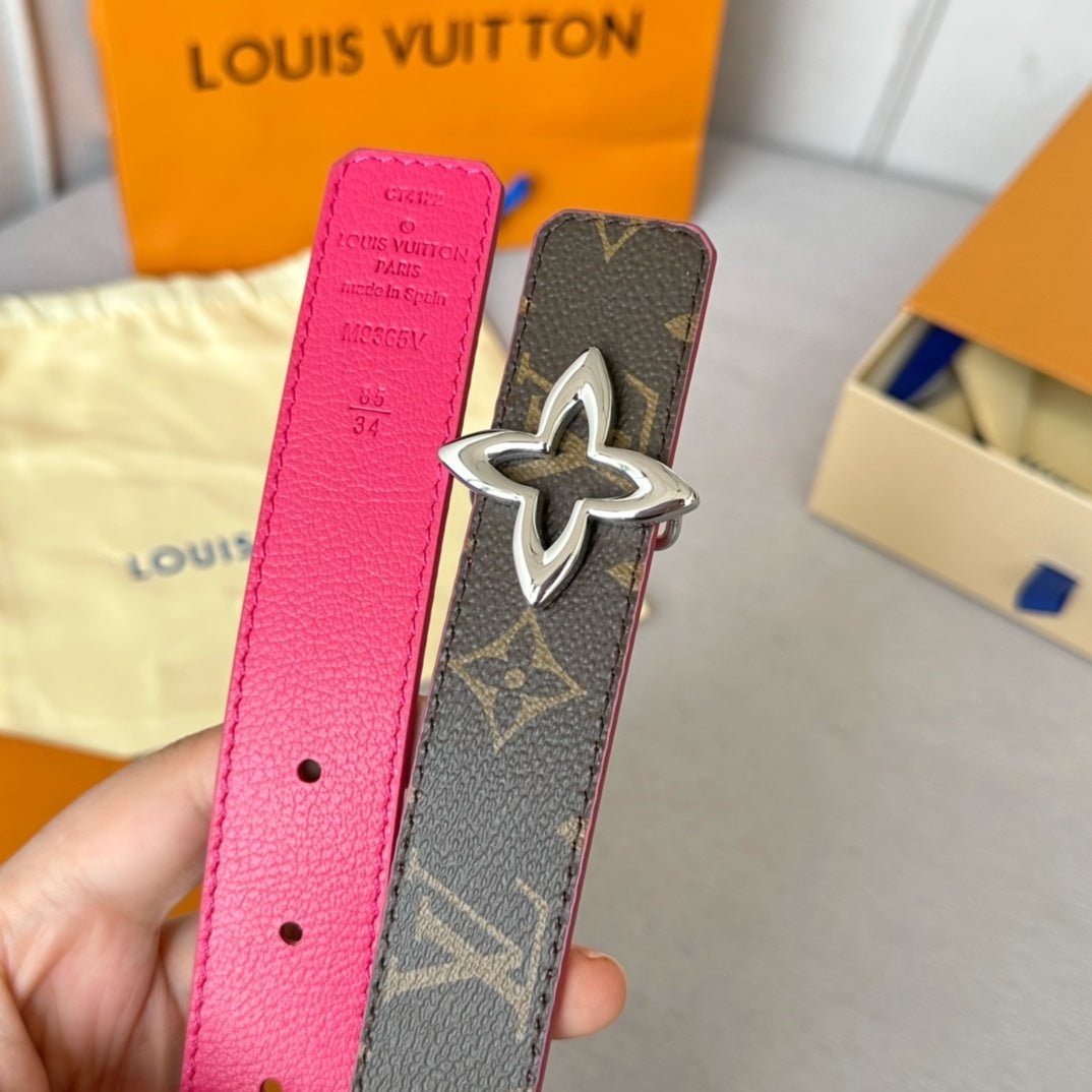 LV Pink Leather Clover Silver Belt - Image 9