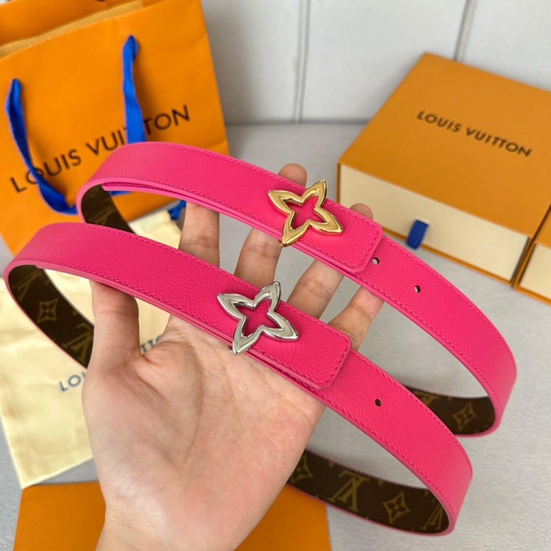 LV Pink Leather Clover Silver Belt - Image 7
