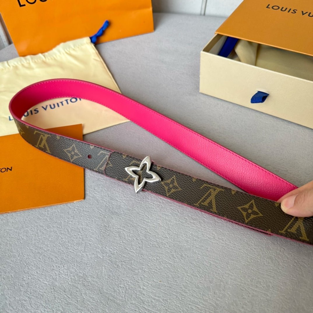 LV Pink Leather Clover Silver Belt - Image 5