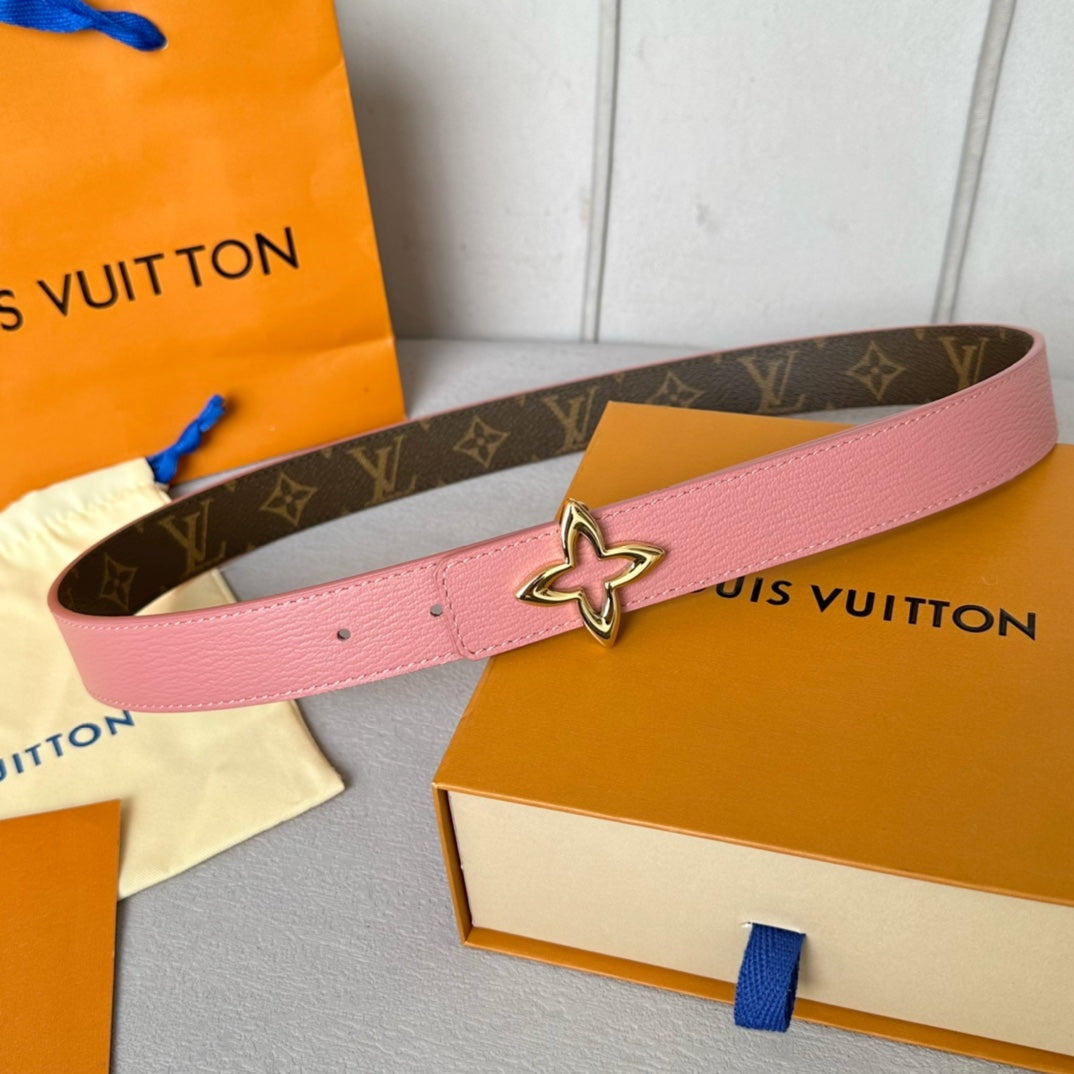 Alternative view of LV Flowergram 30mm Reversible Belt Gold Buckle Pink Brown Leather