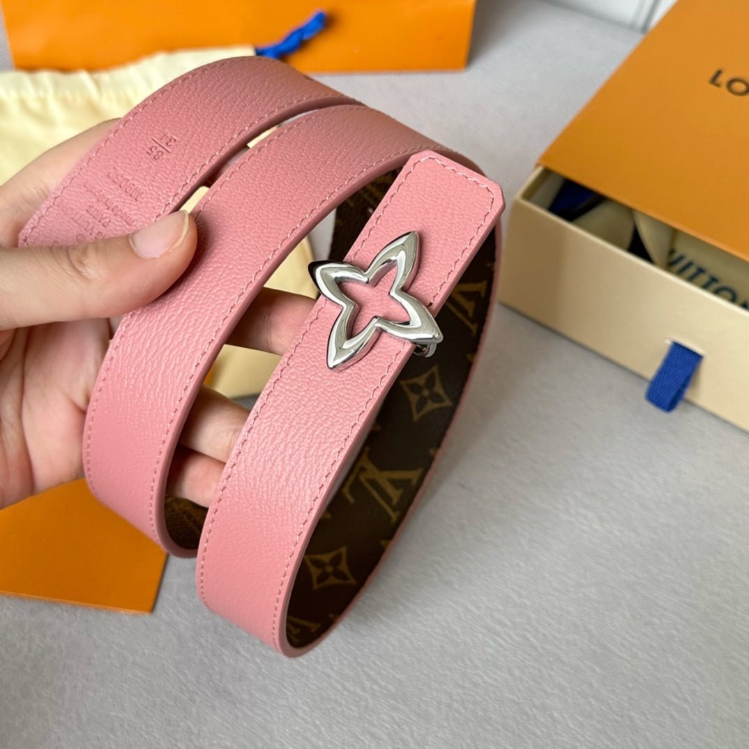 Alternative view of LV  MINI FLOWERGRAM 30MM REVERSIBLE BELT IN BLUSH PINK CALFSKIN SILVER HARDWARE