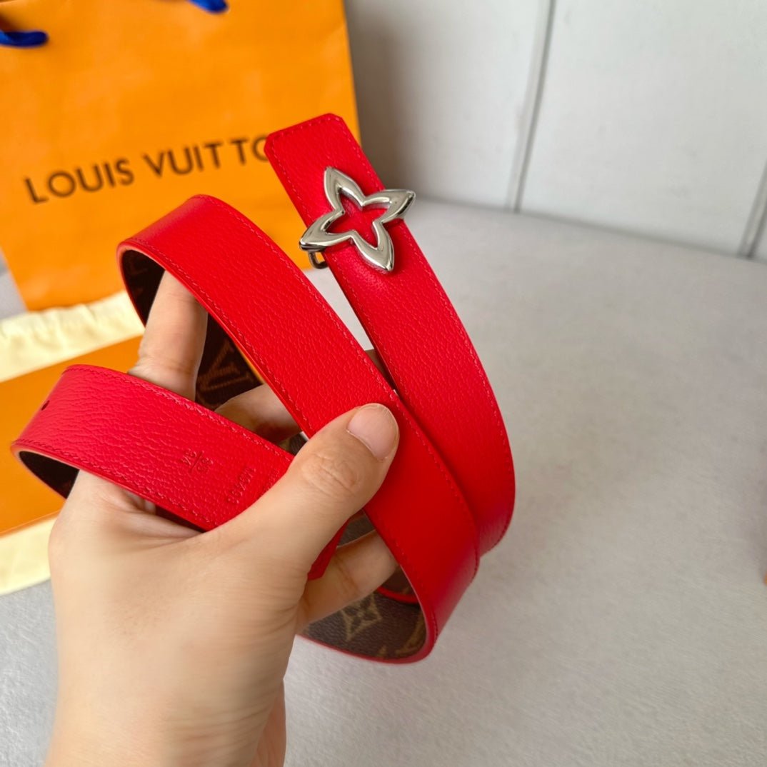 Alternative view of LV Flowergram 30mm Reversible Belt Silver Buckle Red Brown Leather