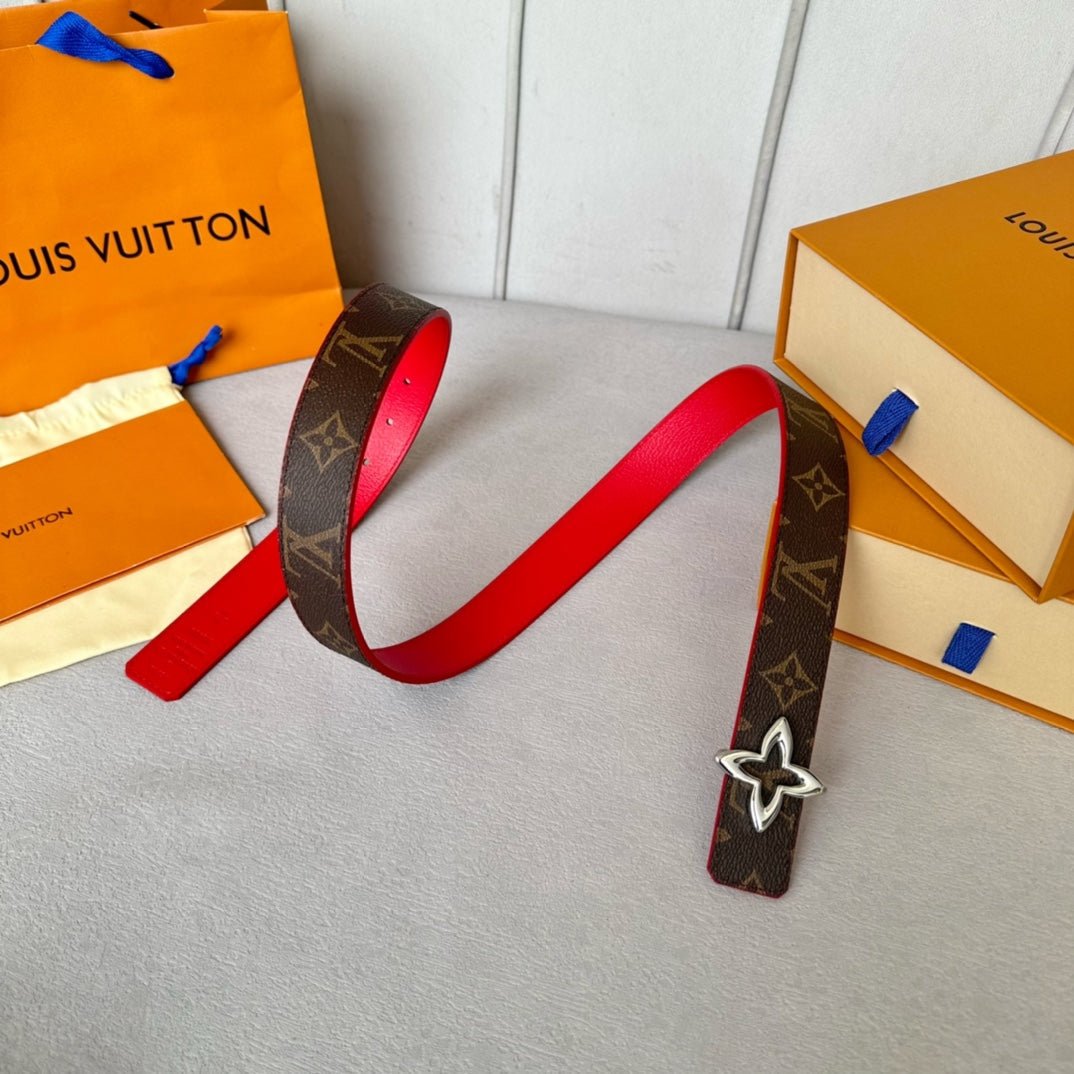 Alternative view of LV  MINI FLOWERGRAM 30MM REVERSIBLE BELT IN CHERRY RED CALFSKIN SILVER HARDWARE