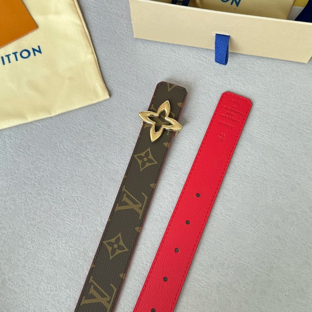 LV Red Leather Gold Clover Belt - Image 5