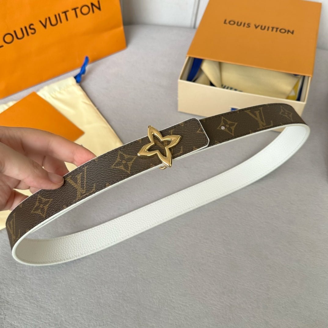 Alternative view of LV Flowergram 30mm Reversible Belt Gold Buckle White Brown Leather
