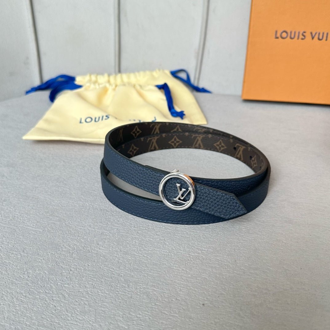 Alternative view of LV Circle 20mm Reversible Belt Silver Buckle Navy Blue Brown Leather