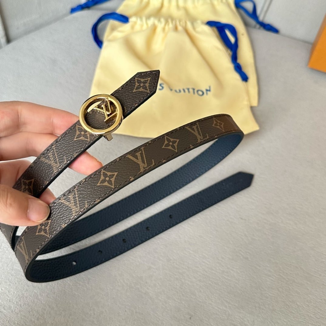Alternative view of LV Circle 20mm Reversible Belt Gold Buckle Navy Blue Brown Leather