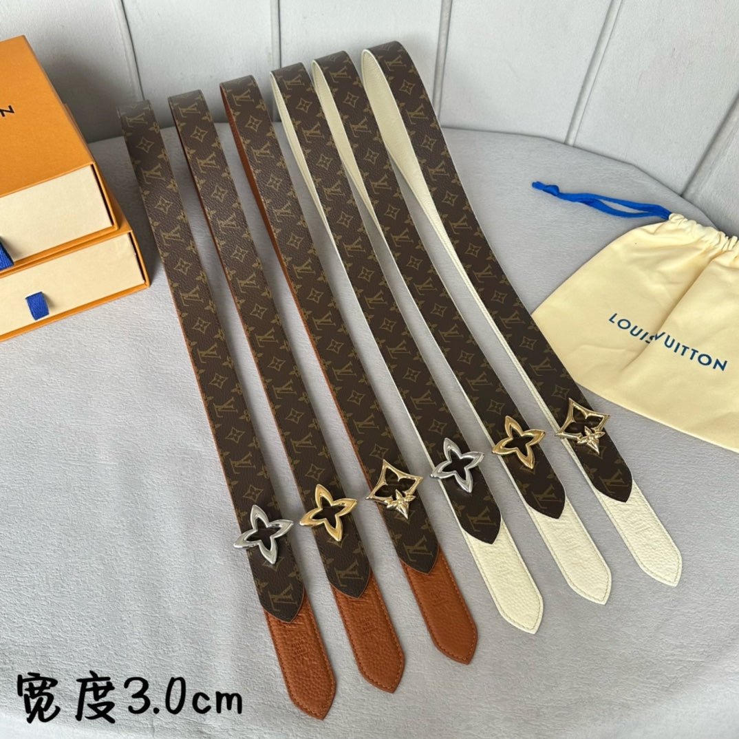 LV Tan Leather Silver Clover Belt - Image 8