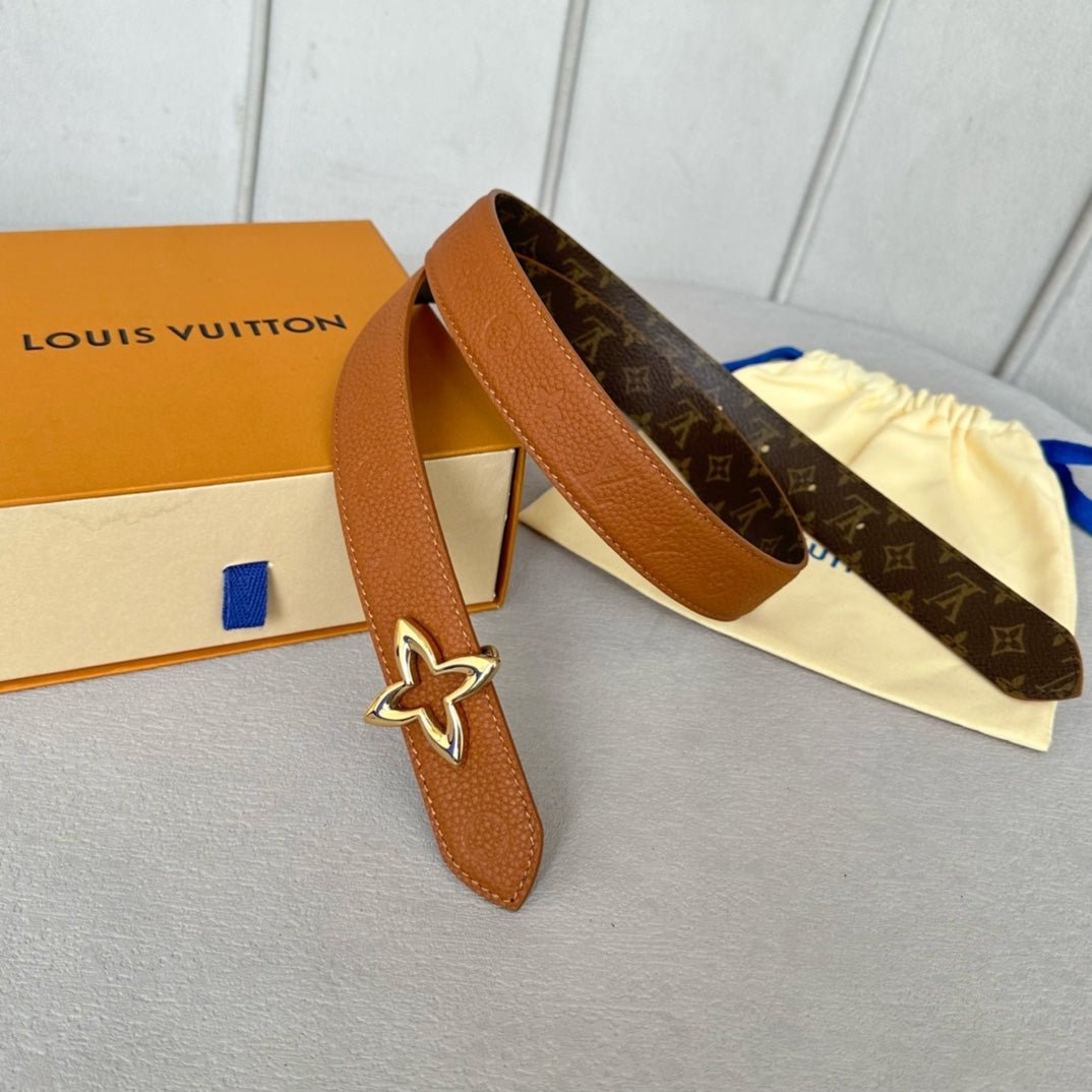 Alternative view of LV  MINI FLOWERGRAM 30MM REVERSIBLE BELT IN BRONZE BROWN EMBOSSED CALFSKIN GOLD HARDWARE