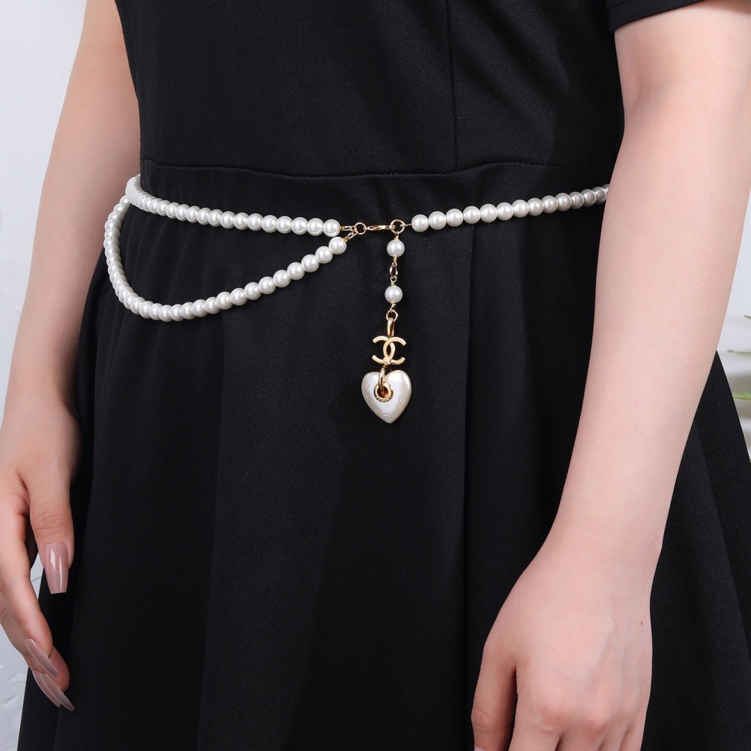 Chanel Pearl Heart Chain Belt