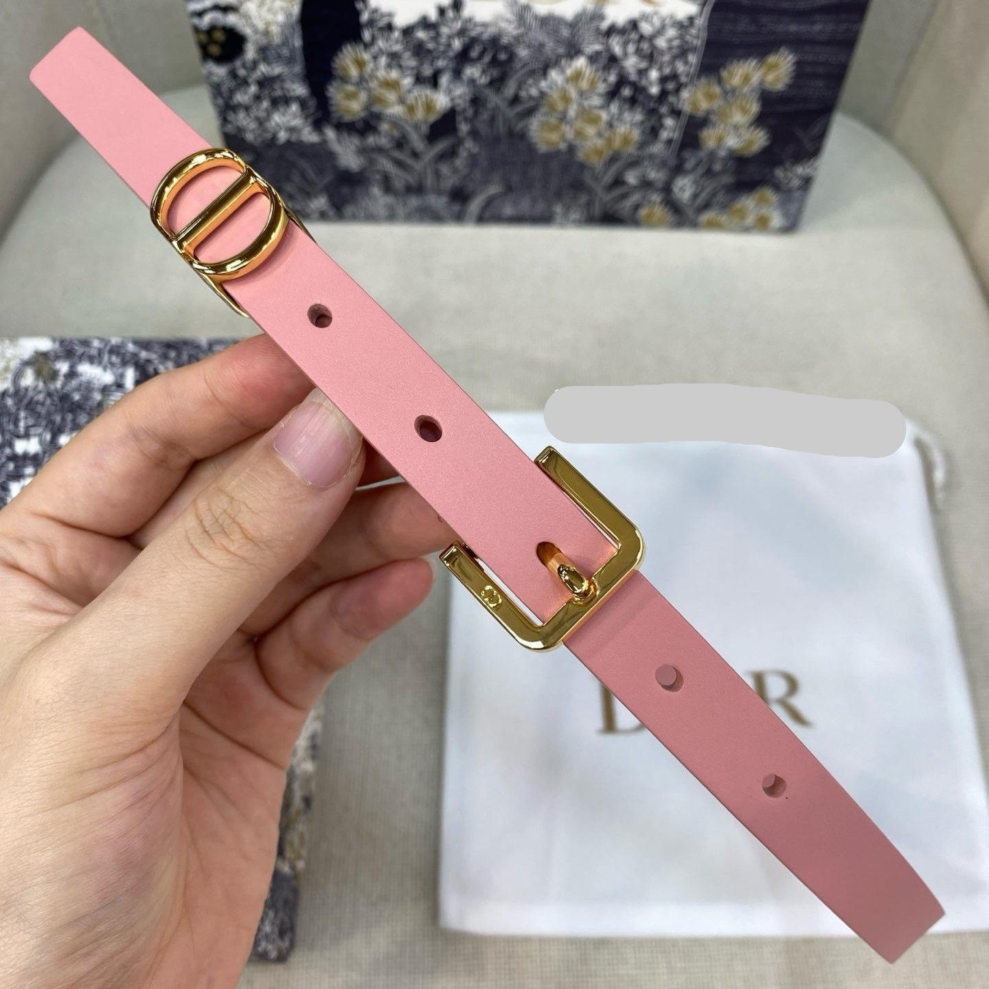 Dior Pink Calfskin Gold Pin Buckle Belt