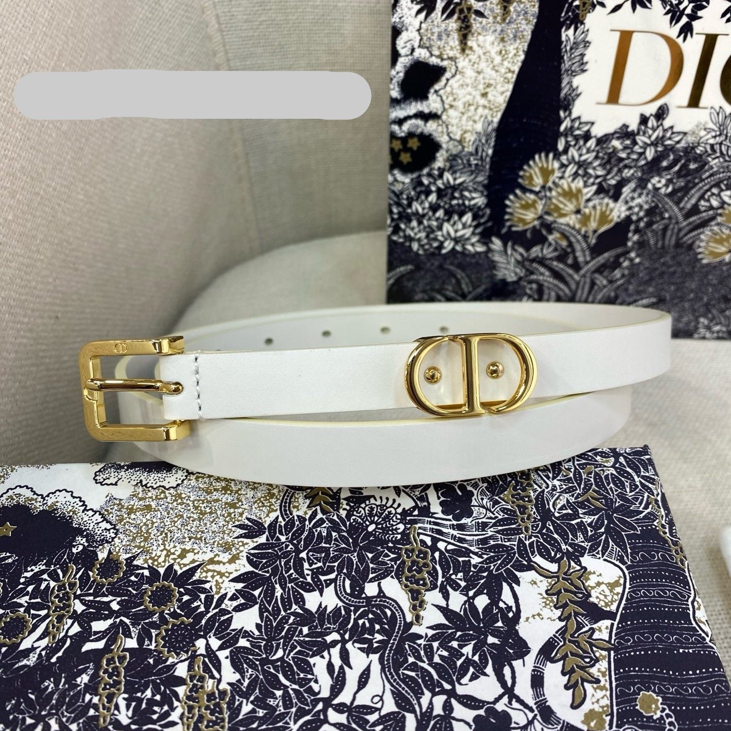 Dior White Calfskin Dual Gold Buckle Belt