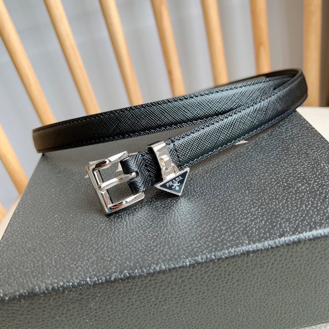 PRADA Black Triangle Logo Thin Belt