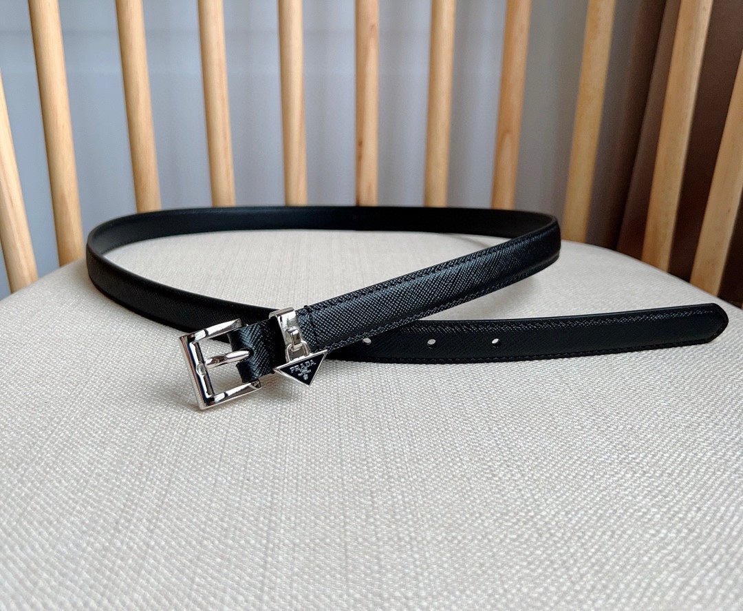 Alternative view of PRADA Black Triangle Logo Thin Belt