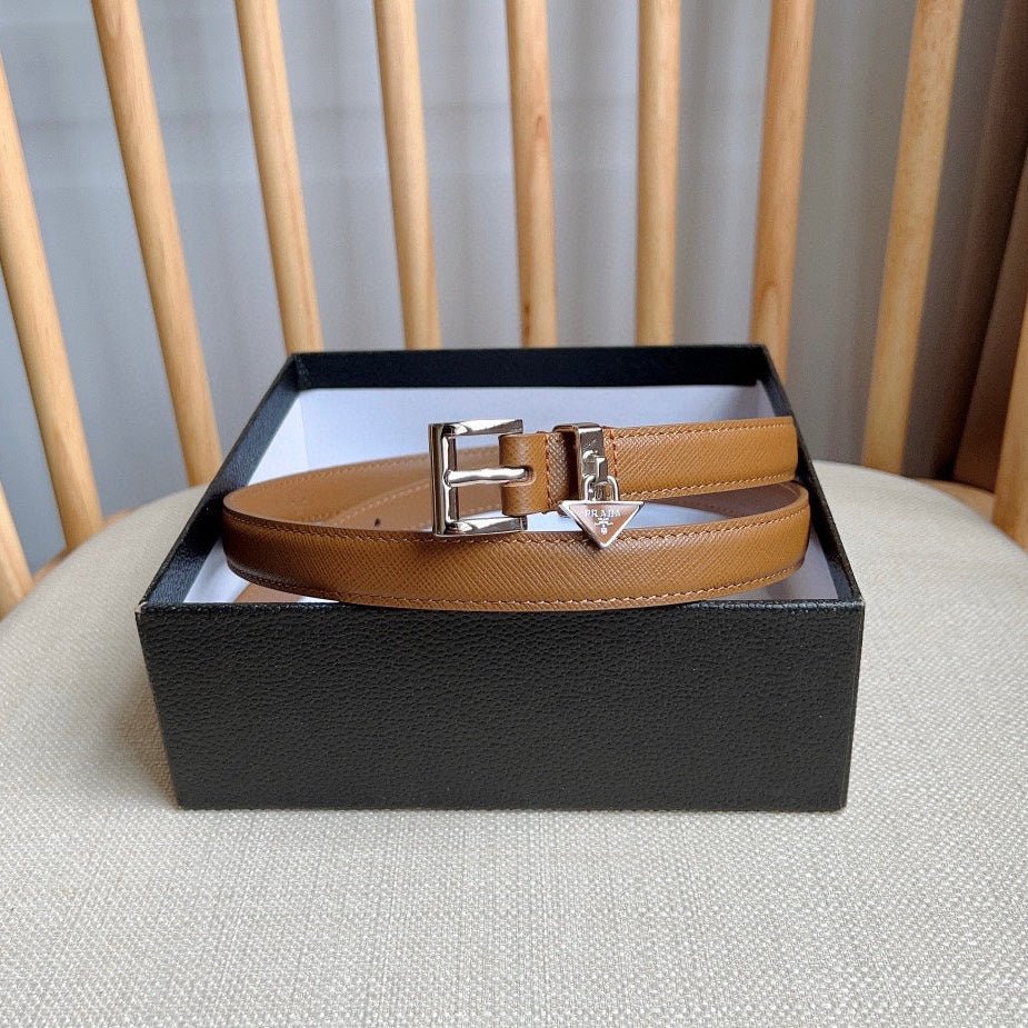 PRADA Brown Leather Silver Buckle Belt