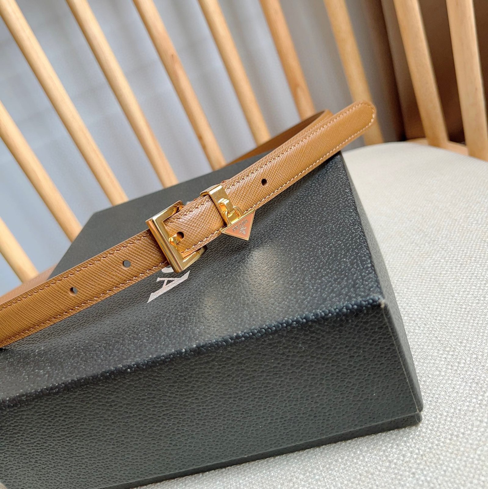 PRADA Brown Leather Gold Buckle Belt - Image 3