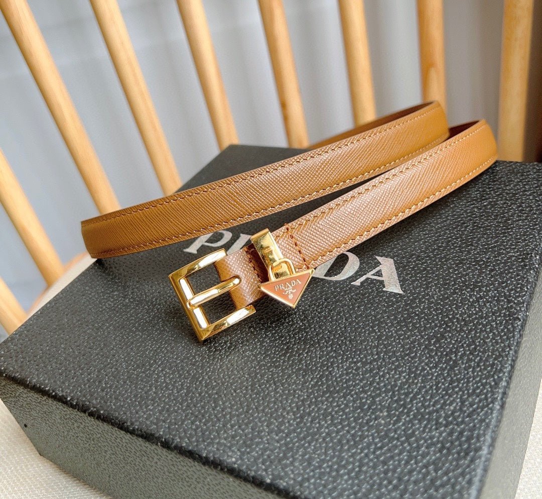 PRADA Brown Leather Gold Buckle Belt - Image 4