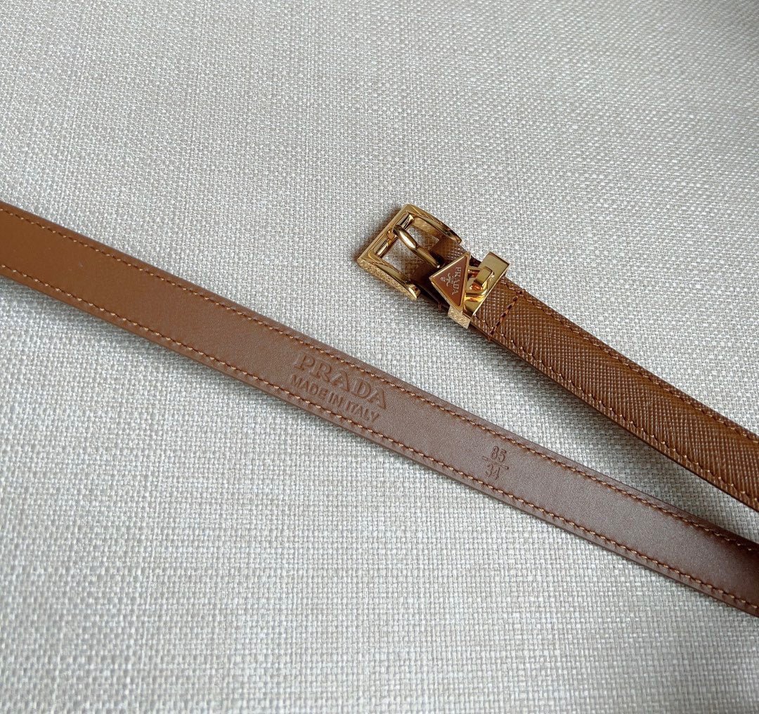 PRADA Brown Leather Gold Buckle Belt - Image 5