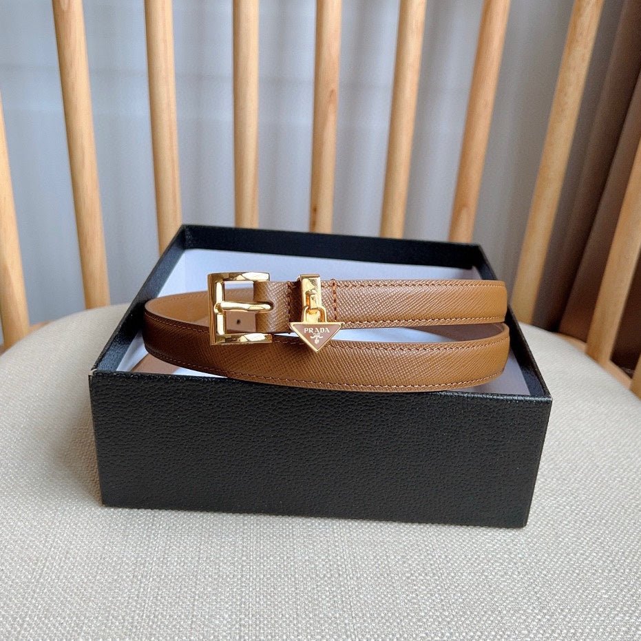 PRADA Brown Leather Gold Buckle Belt