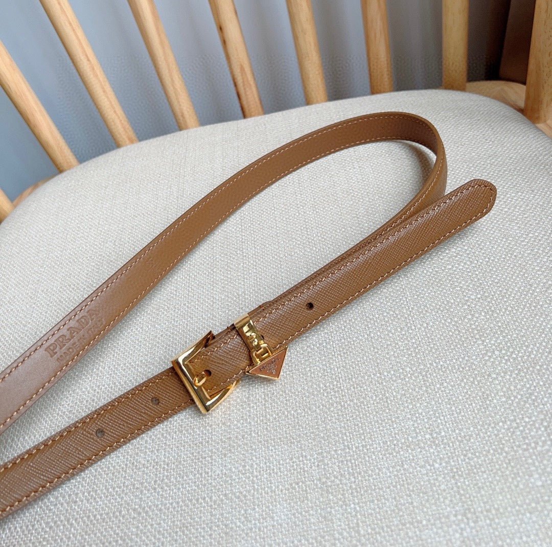 PRADA Brown Leather Gold Buckle Belt - Image 7