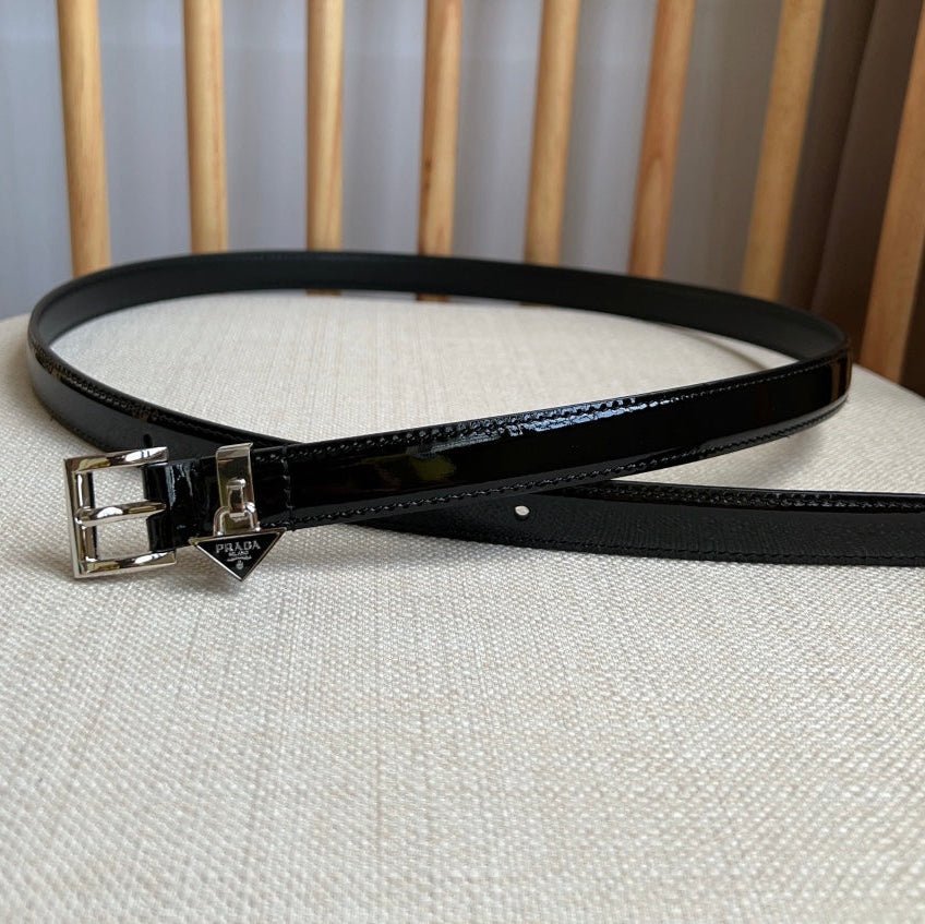 PRADA Black Patent Silver Buckle Belt