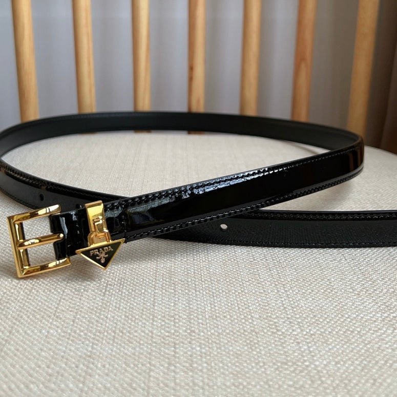 PRADA Black Patent Gold Buckle Belt