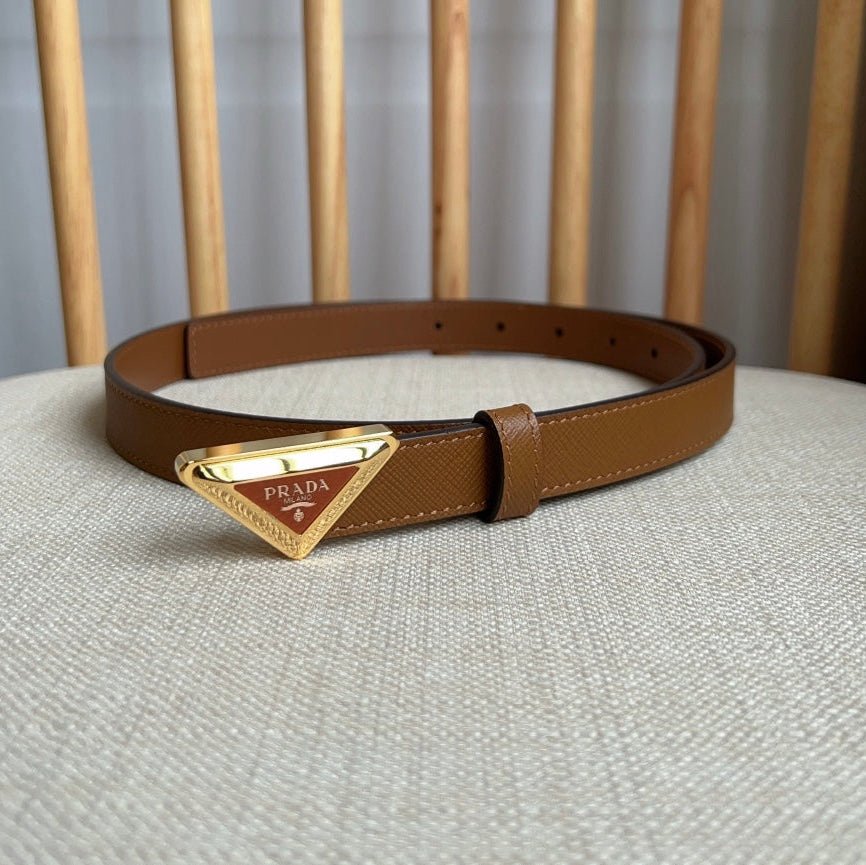 PRADA Brown Gold Logo Belt