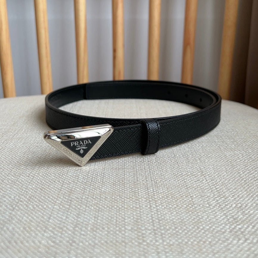 PRADA Black Silver Logo Belt