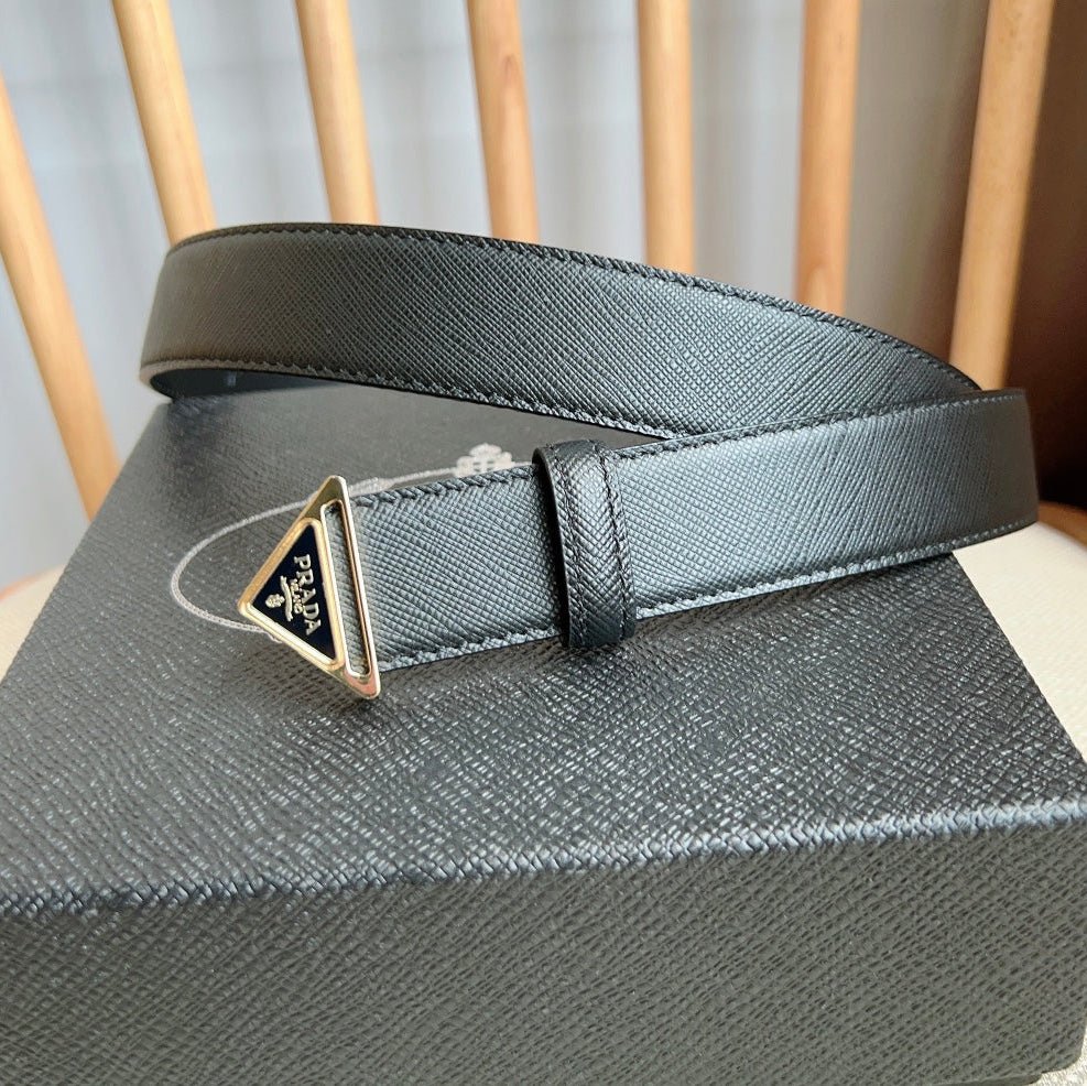 PRADA Black Gold Logo Belt