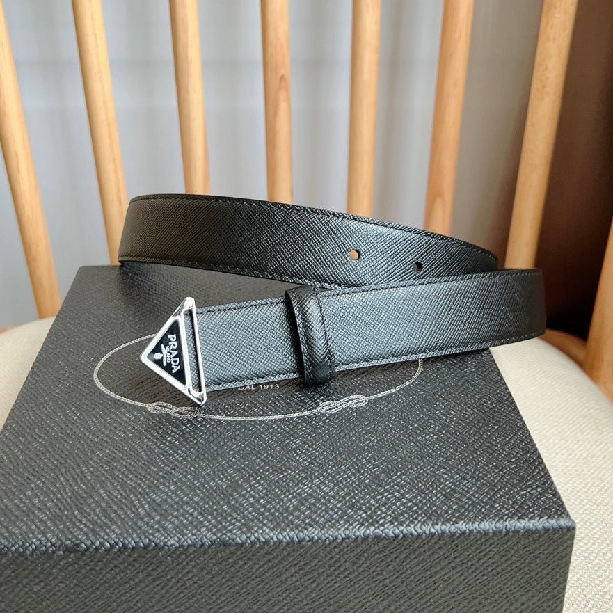 PRADA Black Silver Logo Belt