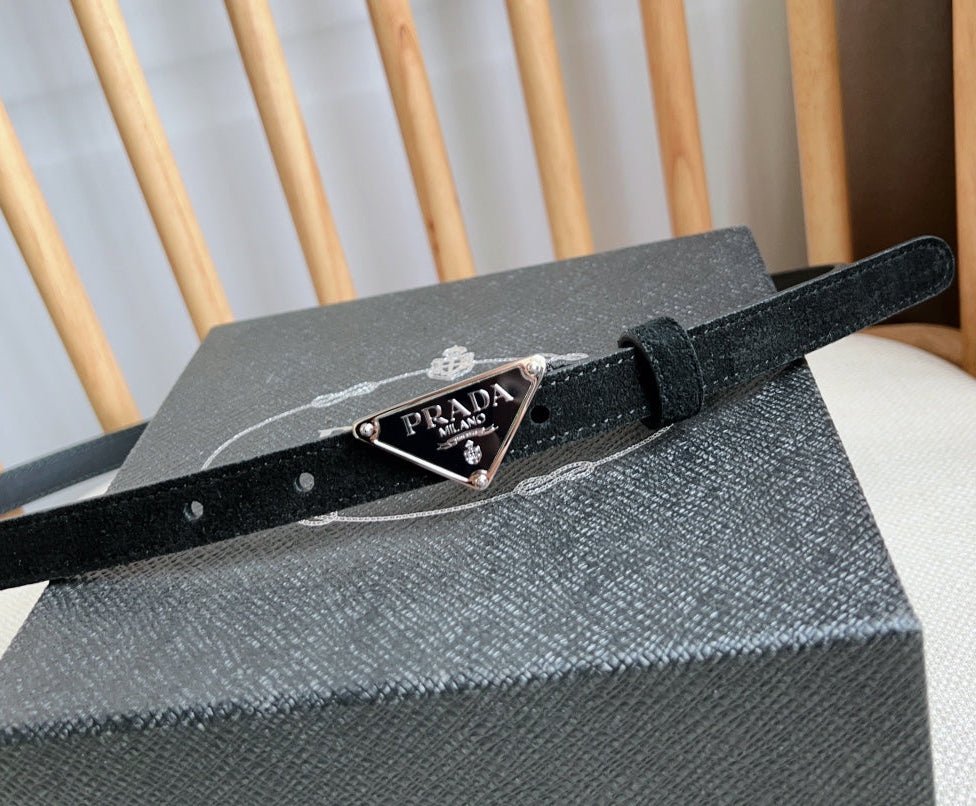 PRADA Black Suede Silver Logo Belt - Image 3