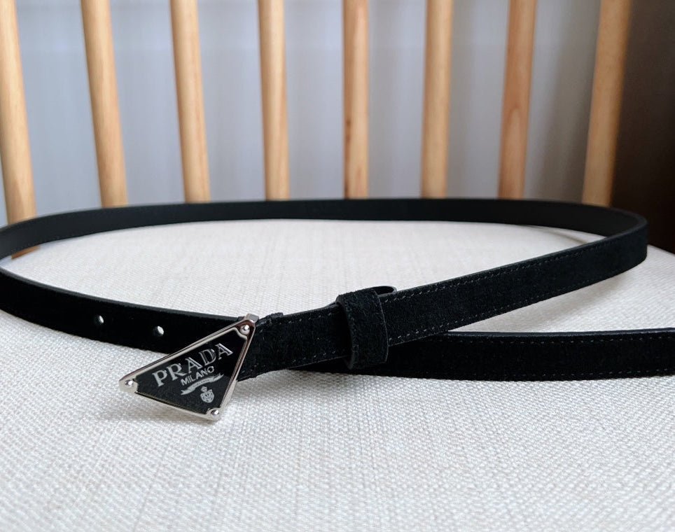 PRADA Black Suede Silver Logo Belt - Image 4