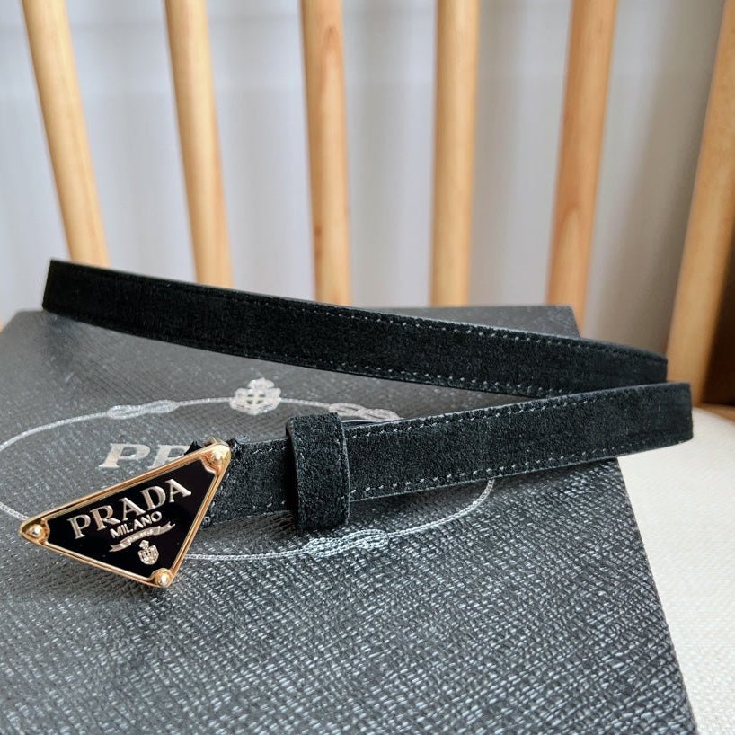 PRADA Black Suede Gold Logo Belt - Image 4