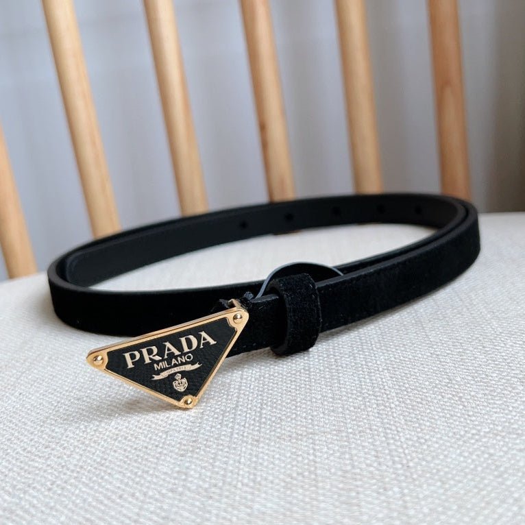 PRADA Black Suede Gold Logo Belt