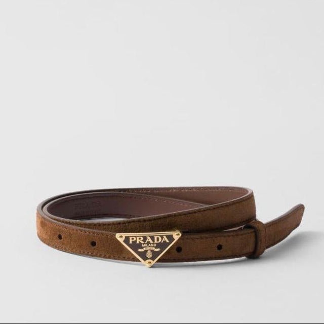 PRADA Brown Suede Logo Belt
