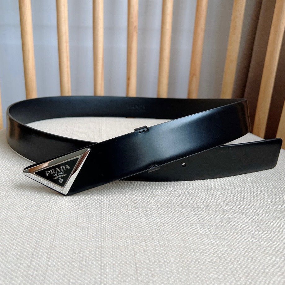 PRADA Black Silver Logo Belt