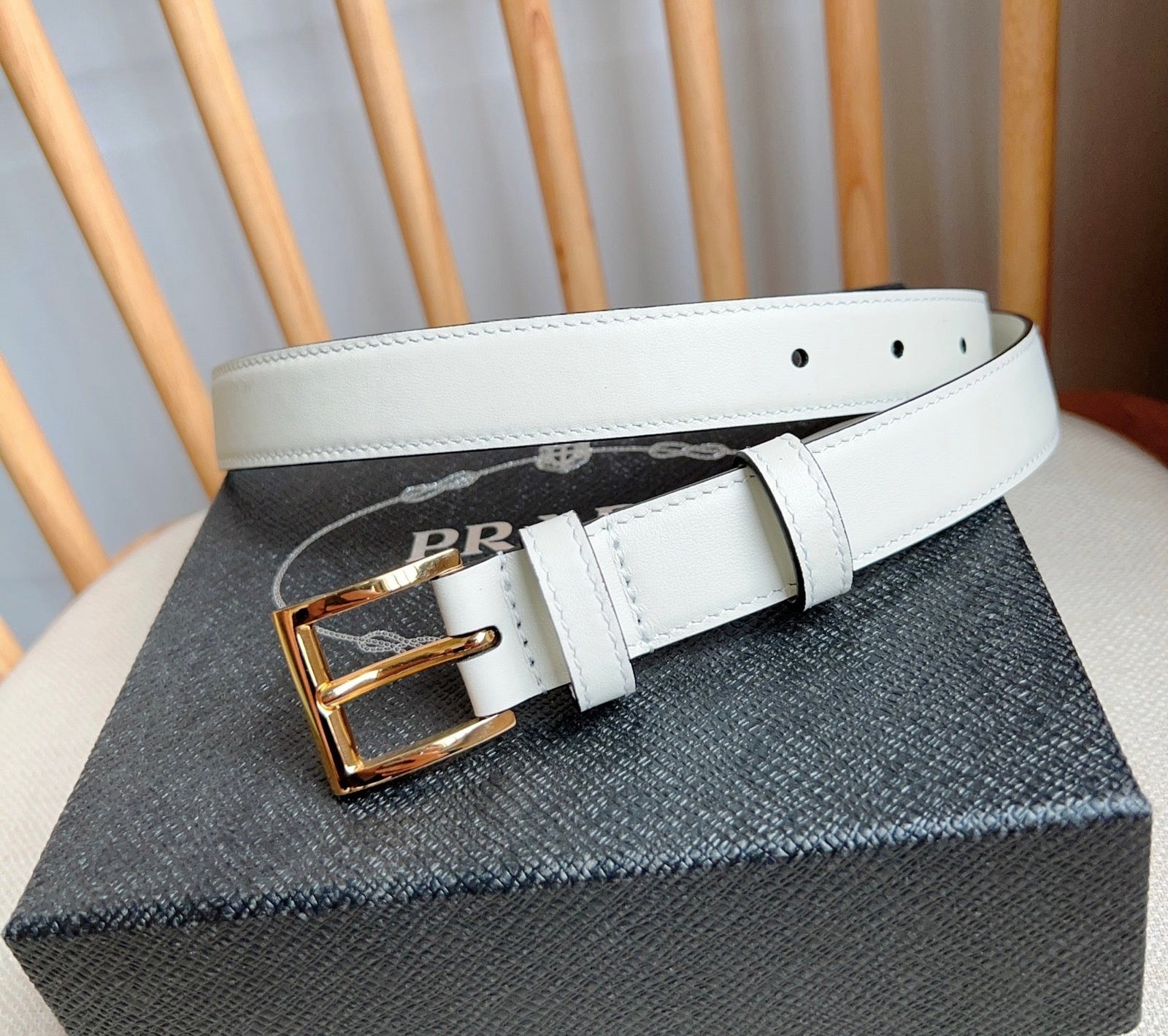 PRADA White Gold Buckle Belt - Image 4