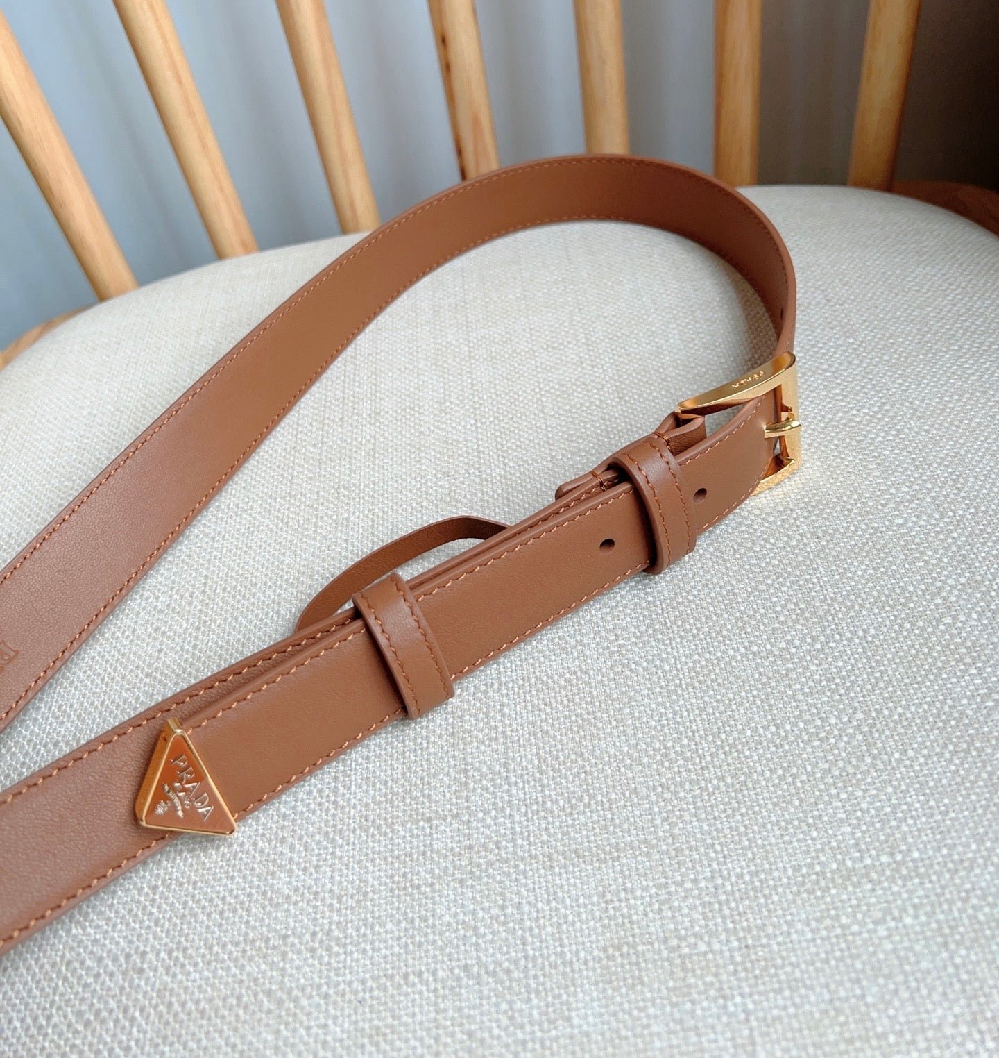 PRADA Tan Gold Buckle Belt - Image 3