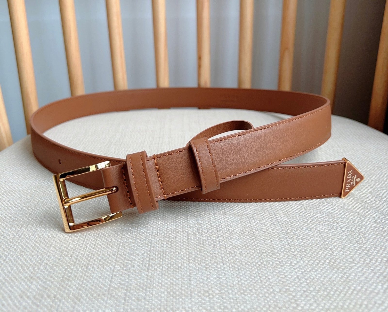 PRADA Tan Gold Buckle Belt - Image 5