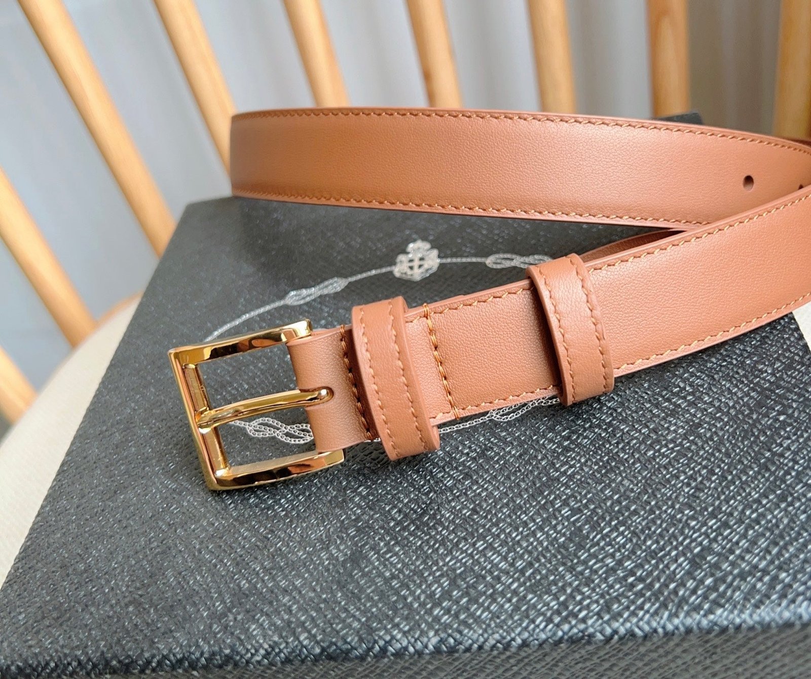 PRADA Tan Gold Buckle Belt - Image 6