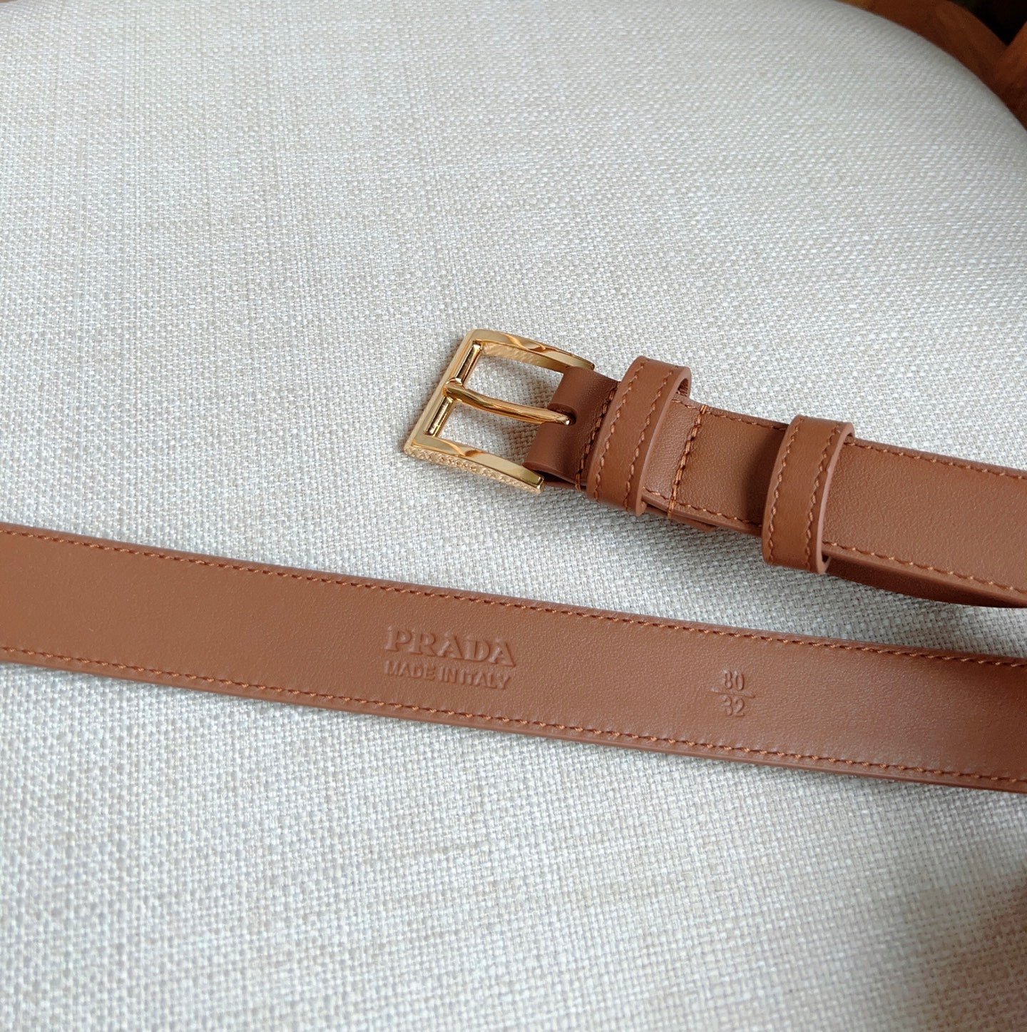 PRADA Tan Gold Buckle Belt - Image 7